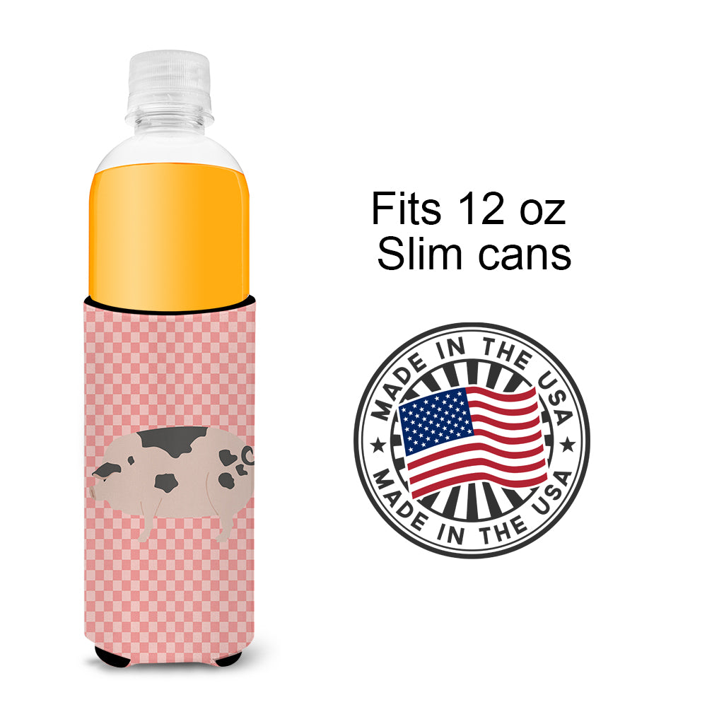 Gloucester Old Spot Pig Pink Check  Ultra Hugger for slim cans  the-store.com.