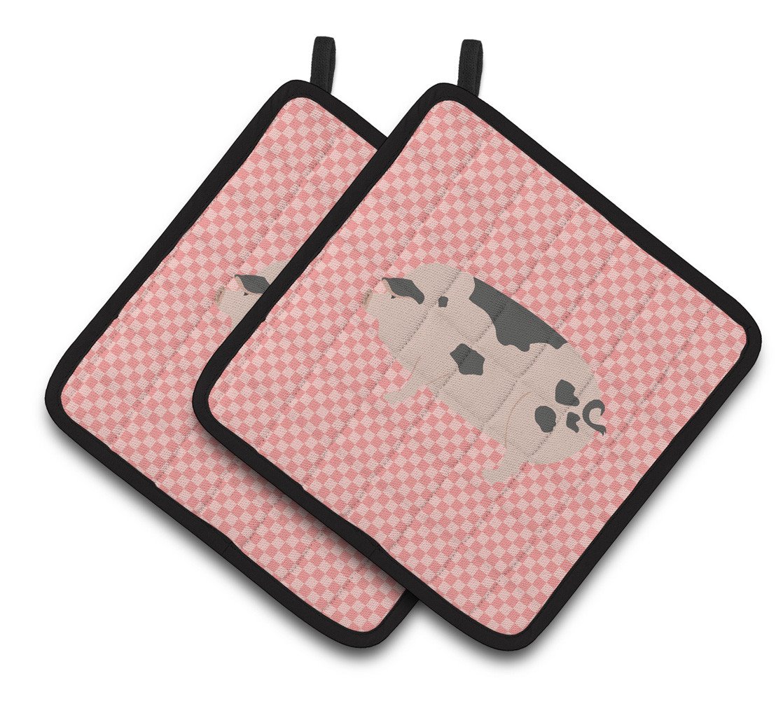 Gloucester Old Spot Pig Pink Check Pair of Pot Holders BB7940PTHD by Caroline&#39;s Treasures