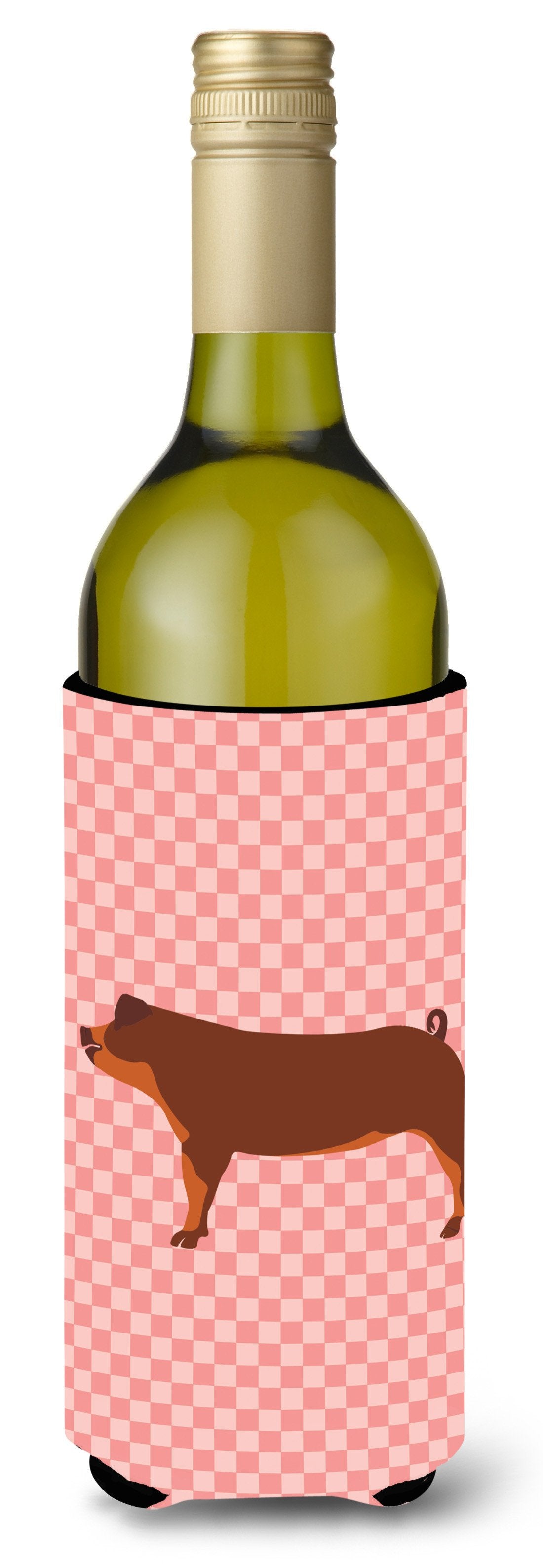 Duroc Pig Pink Check Wine Bottle Beverge Insulator Hugger BB7942LITERK by Caroline&#39;s Treasures