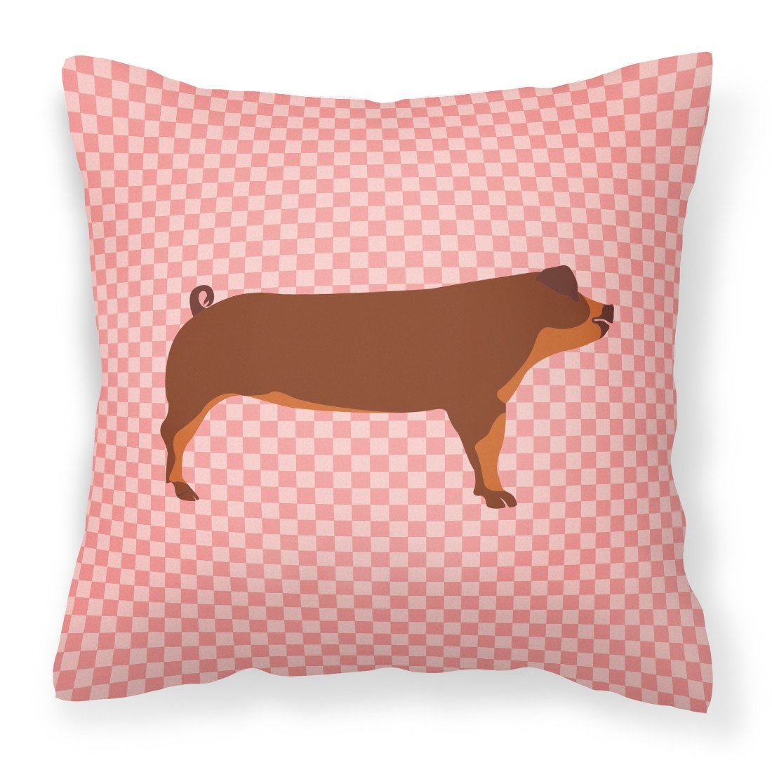 Duroc Pig Pink Check Fabric Decorative Pillow BB7942PW1818 by Caroline&#39;s Treasures