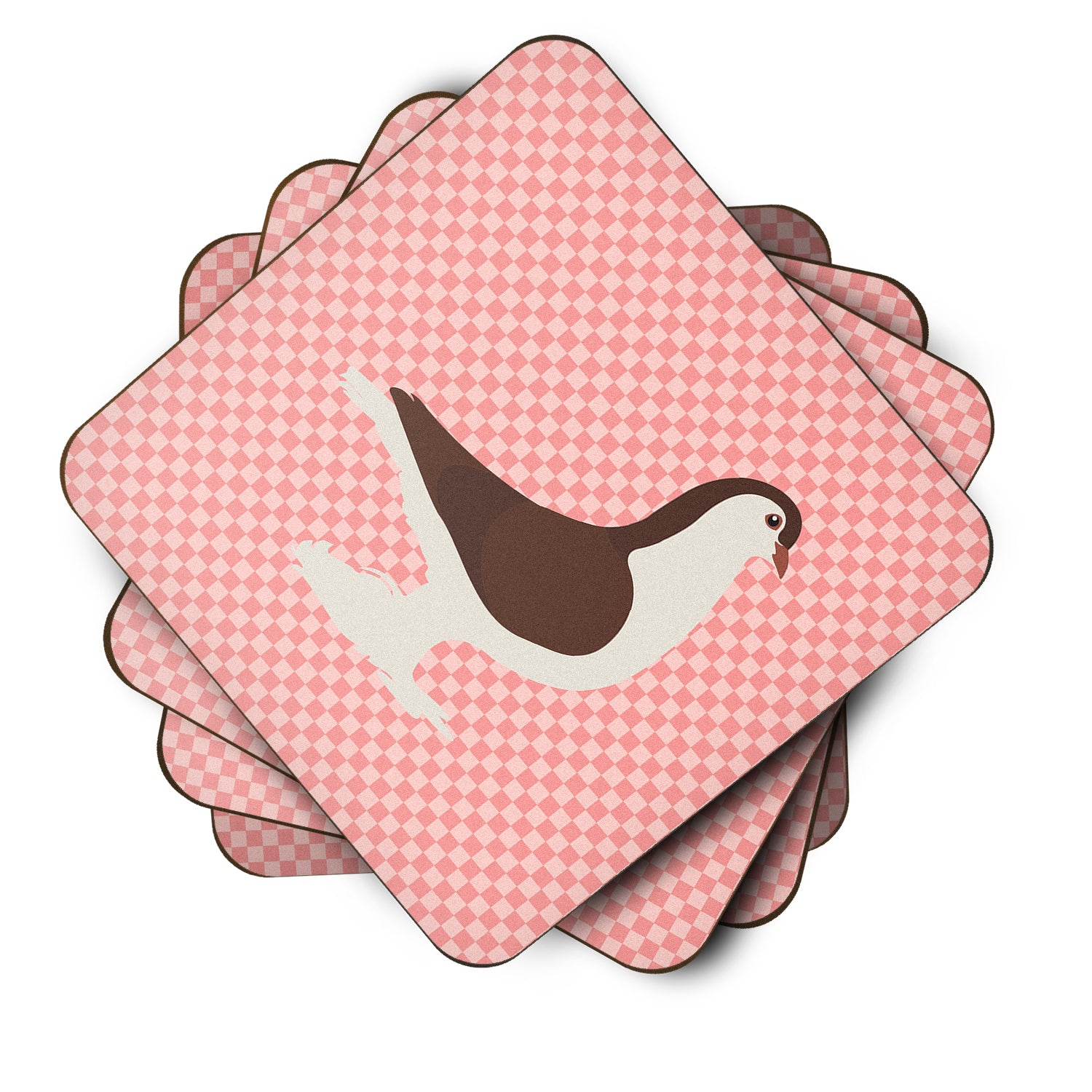 Large Pigeon Pink Check Foam Coaster Set of 4 BB7943FC - the-store.com