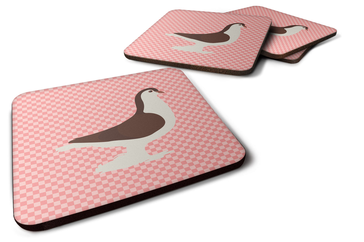 Caroline's Treasures Large Pigeon Pink Check Foam Coaster BB7943FC