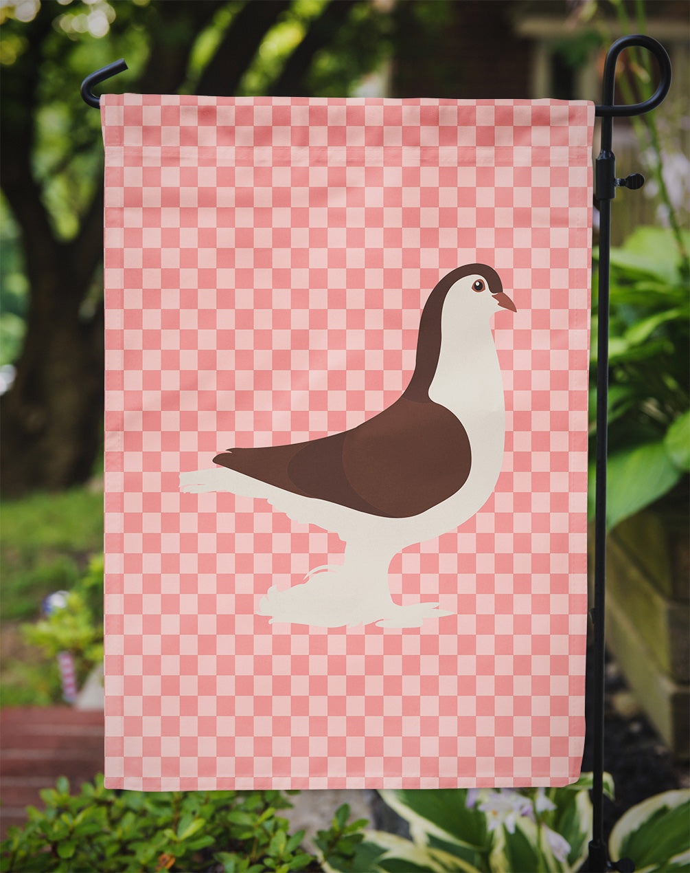 Large Pigeon Pink Check Flag Garden Size  the-store.com.