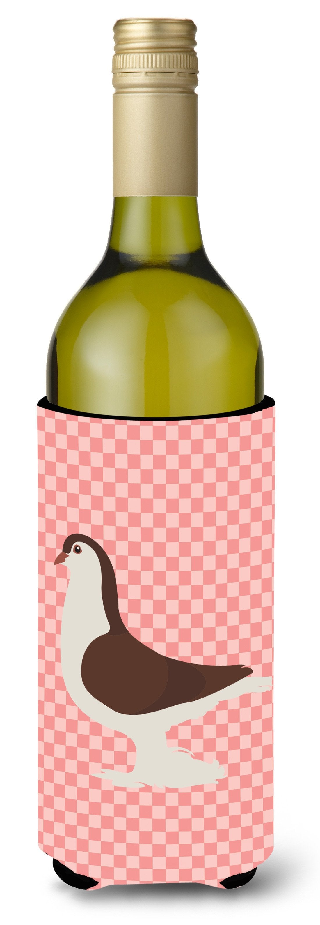 Large Pigeon Pink Check Wine Bottle Beverge Insulator Hugger BB7943LITERK by Caroline&#39;s Treasures