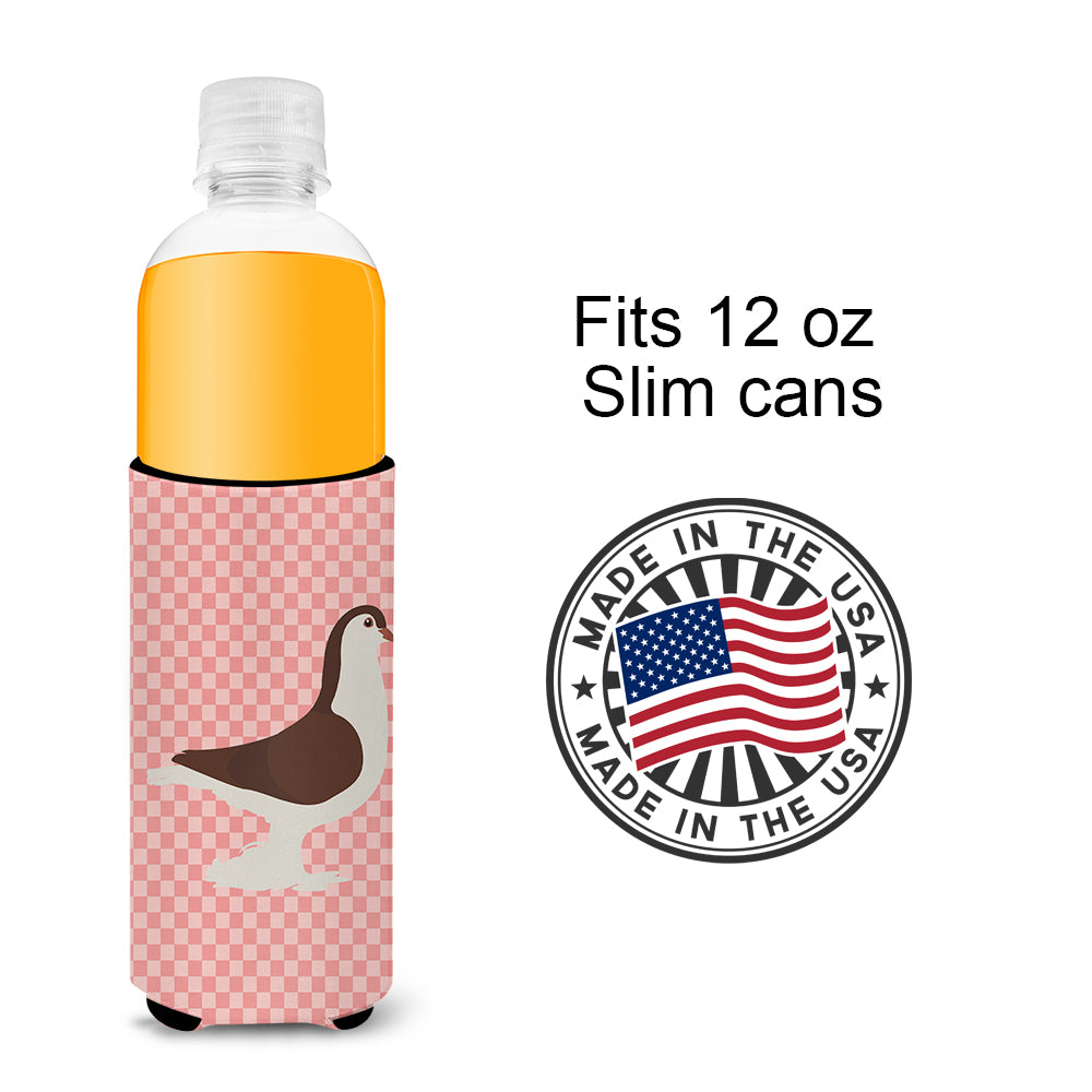 Large Pigeon Pink Check  Ultra Hugger for slim cans