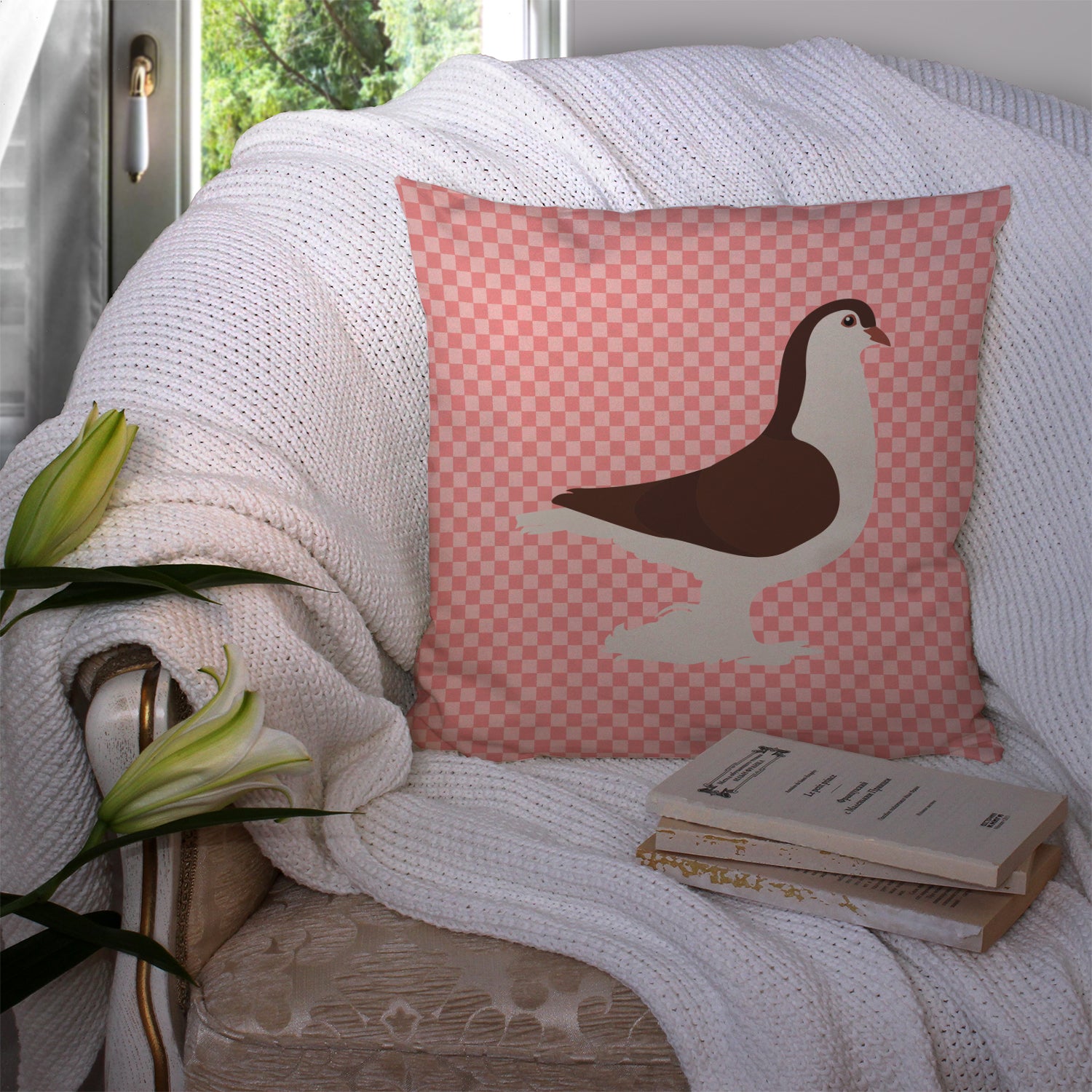 Large Pigeon Pink Check Fabric Decorative Pillow BB7943PW1414 - the-store.com