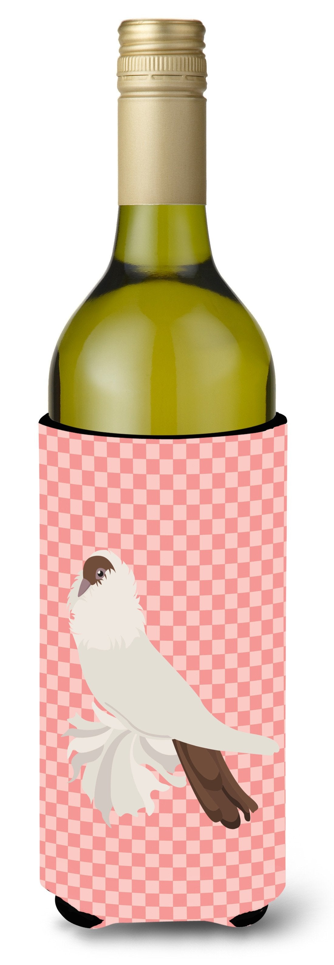 German Helmet Pigeon Pink Check Wine Bottle Beverge Insulator Hugger BB7944LITERK by Caroline&#39;s Treasures