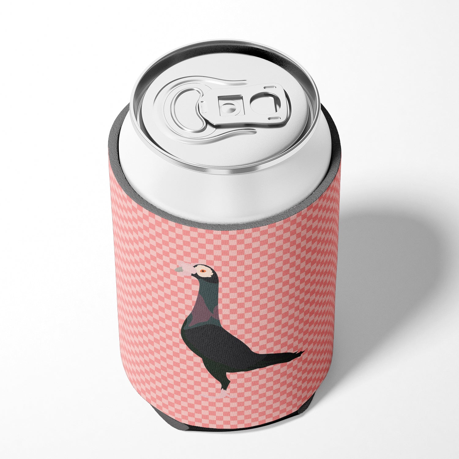 English Carrier Pigeon Pink Check Can or Bottle Hugger BB7945CC
