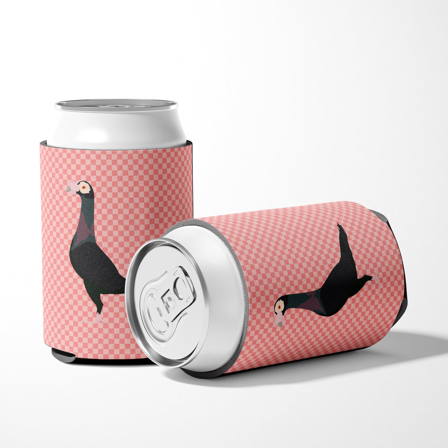 English Carrier Pigeon Pink Check Can or Bottle Hugger BB7945CC