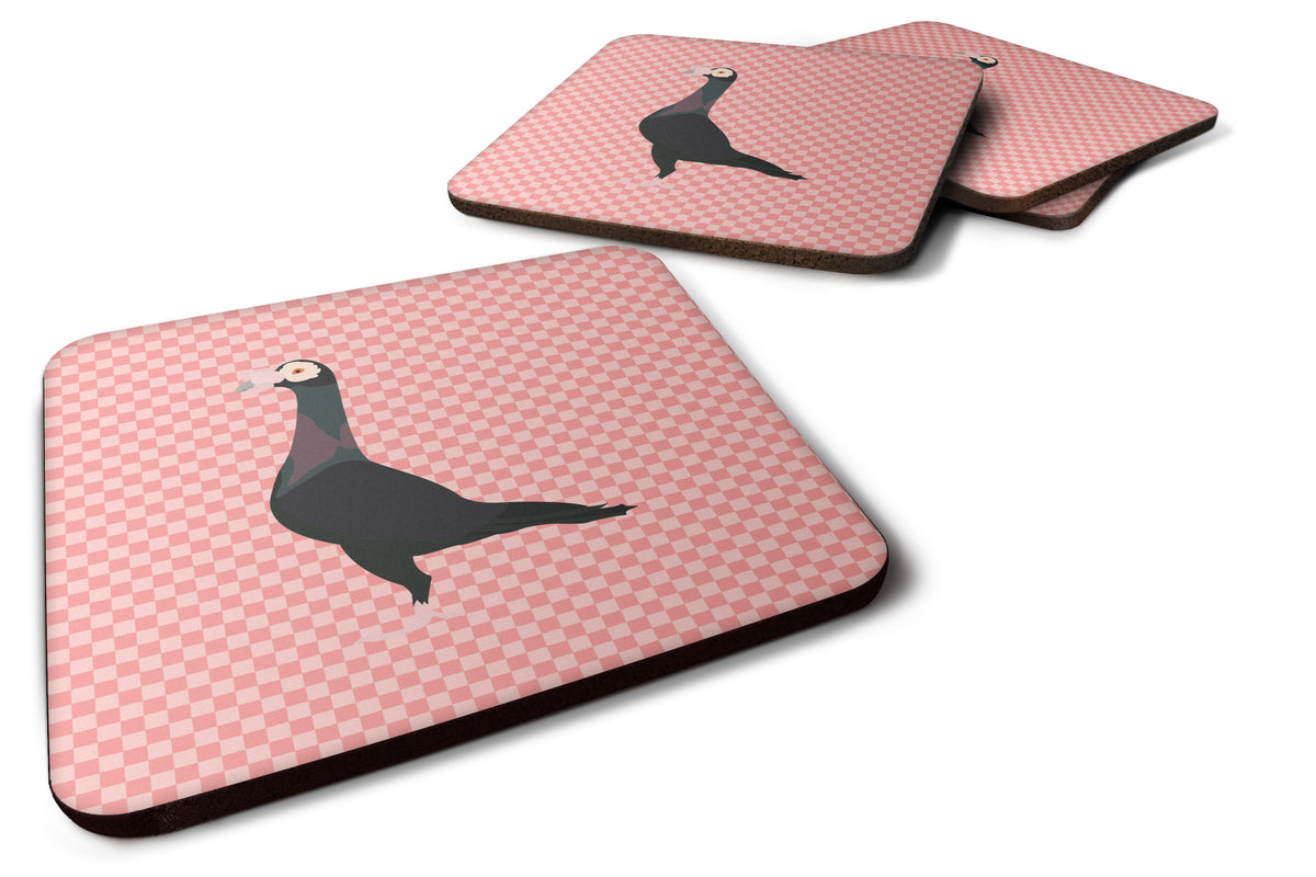 English Carrier Pigeon Pink Check Foam Coaster Set of 4 BB7945FC - the-store.com