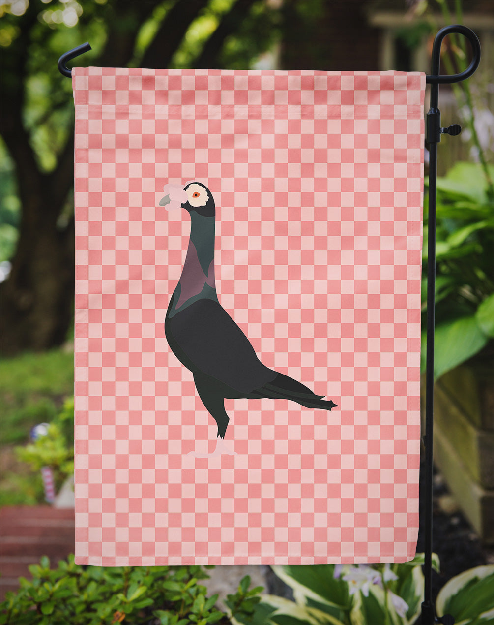 English Carrier Pigeon Pink Check Flag Garden Size