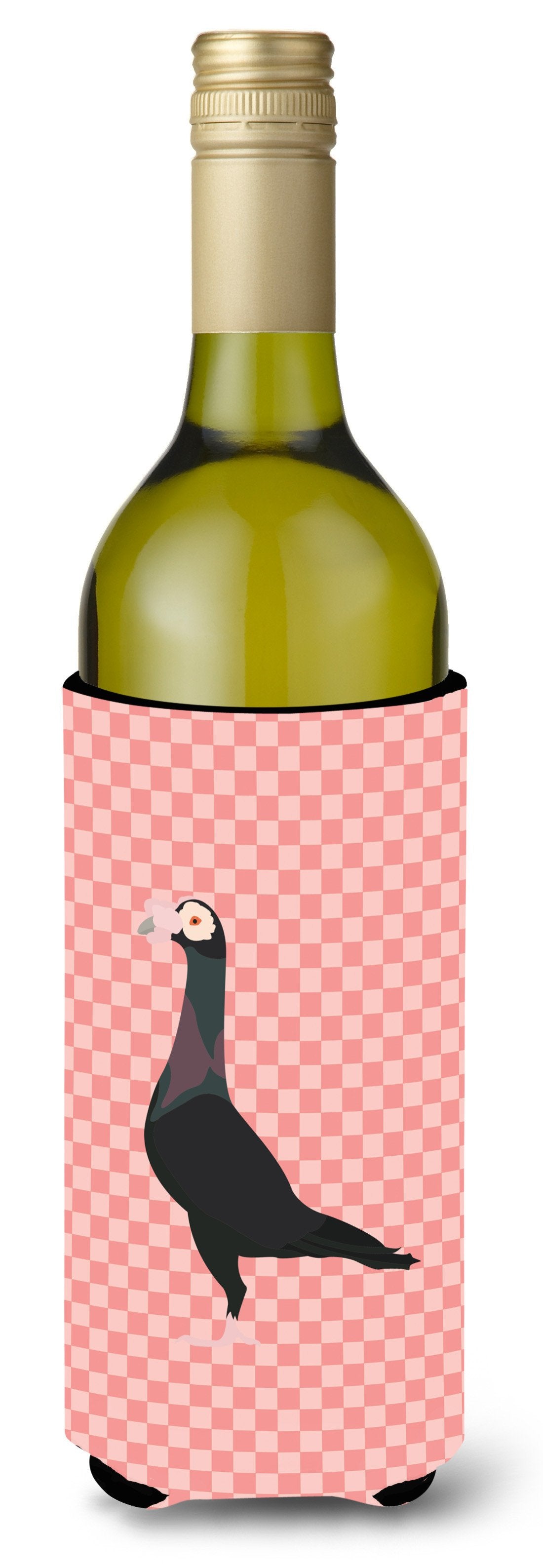 English Carrier Pigeon Pink Check Wine Bottle Beverge Insulator Hugger BB7945LITERK by Caroline&#39;s Treasures