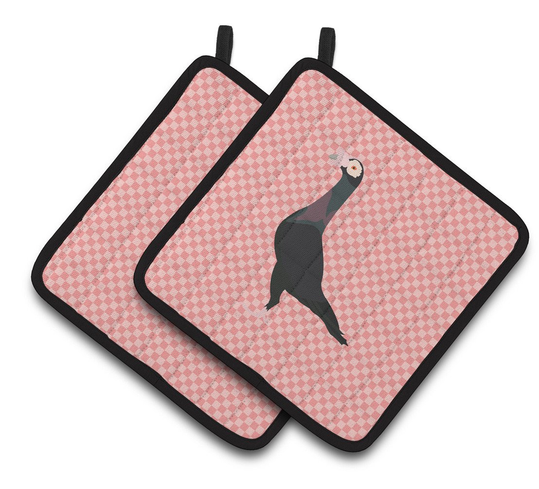 English Carrier Pigeon Pink Check Pair of Pot Holders BB7945PTHD by Caroline&#39;s Treasures