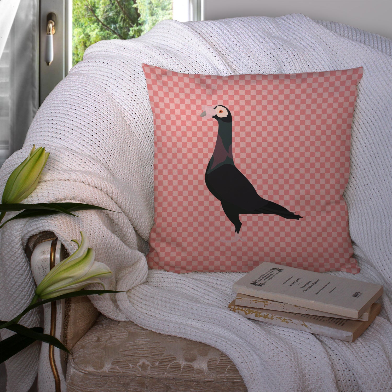 English Carrier Pigeon Pink Check Fabric Decorative Pillow BB7945PW1414 - the-store.com