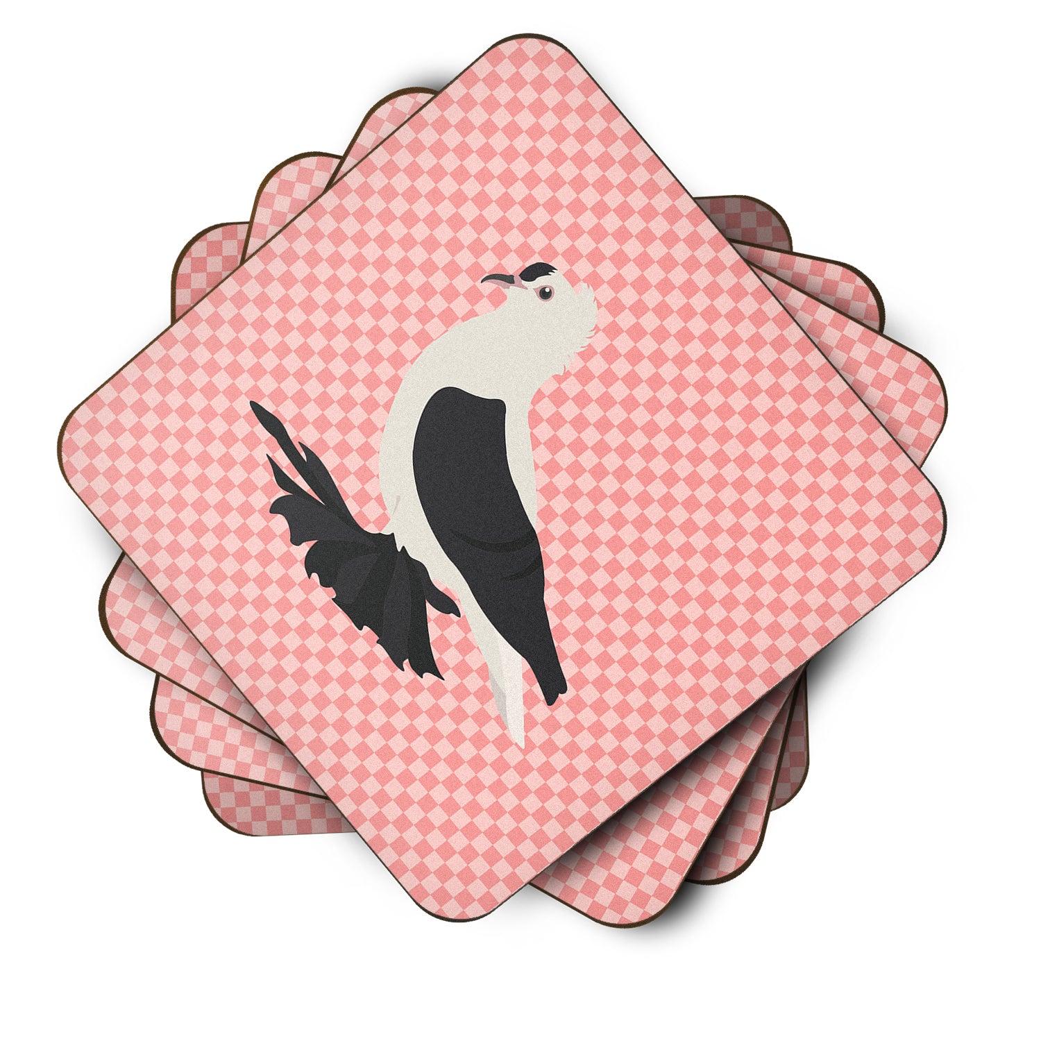 Saxon Fairy Swallow Pigeon Pink Check Foam Coaster Set of 4 BB7946FC - the-store.com