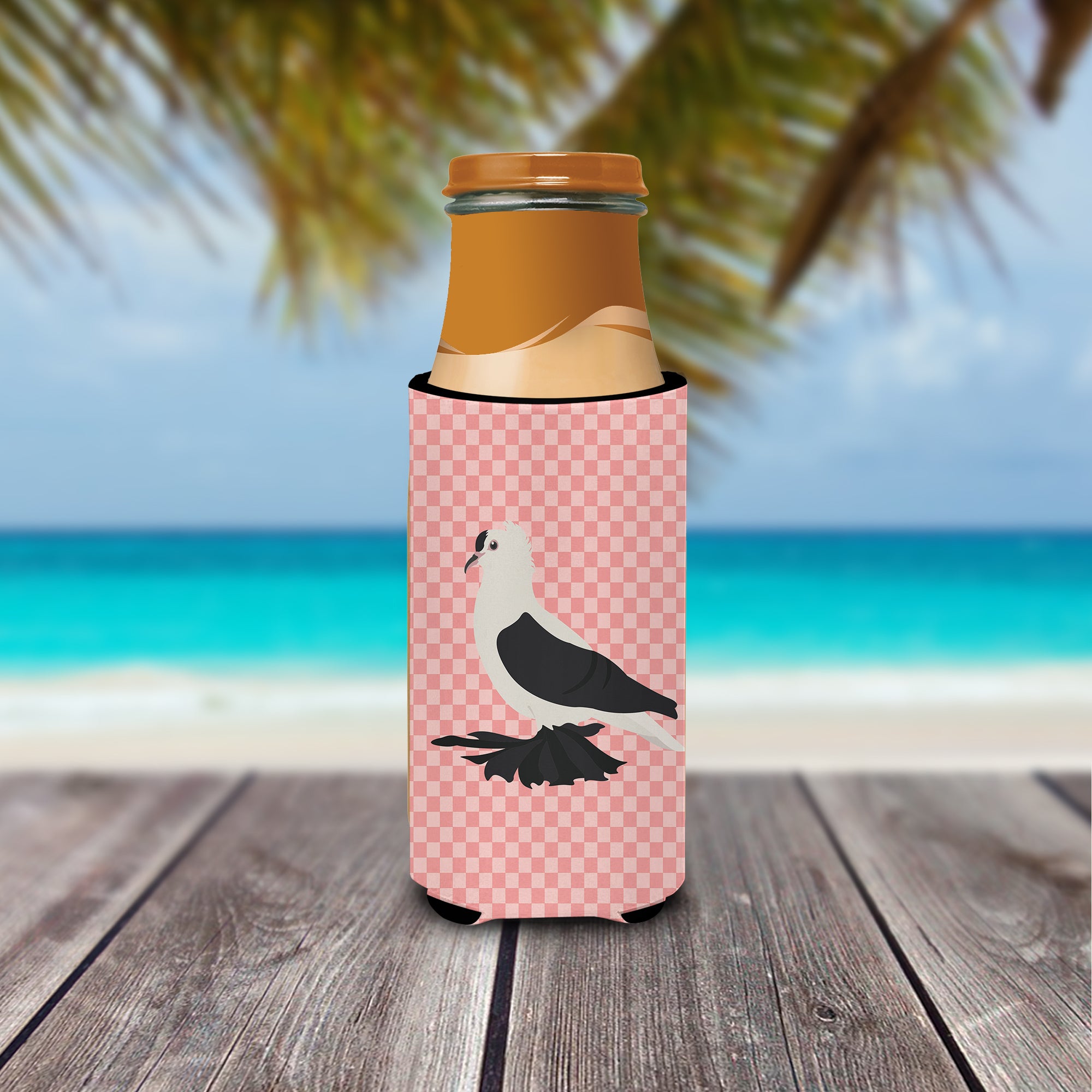 Saxon Fairy Swallow Pigeon Pink Check  Ultra Hugger for slim cans  the-store.com.