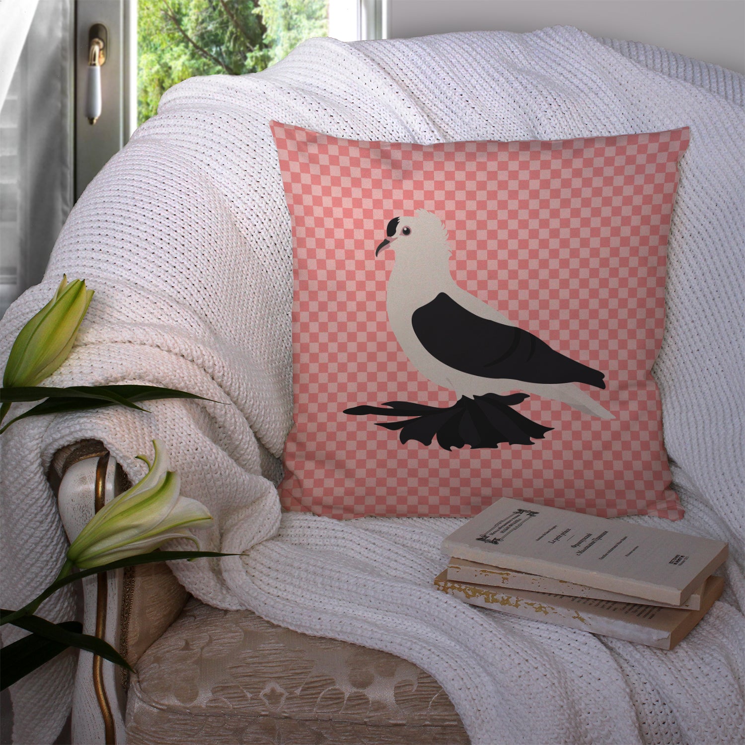 Saxon Fairy Swallow Pigeon Pink Check Fabric Decorative Pillow BB7946PW1414 - the-store.com