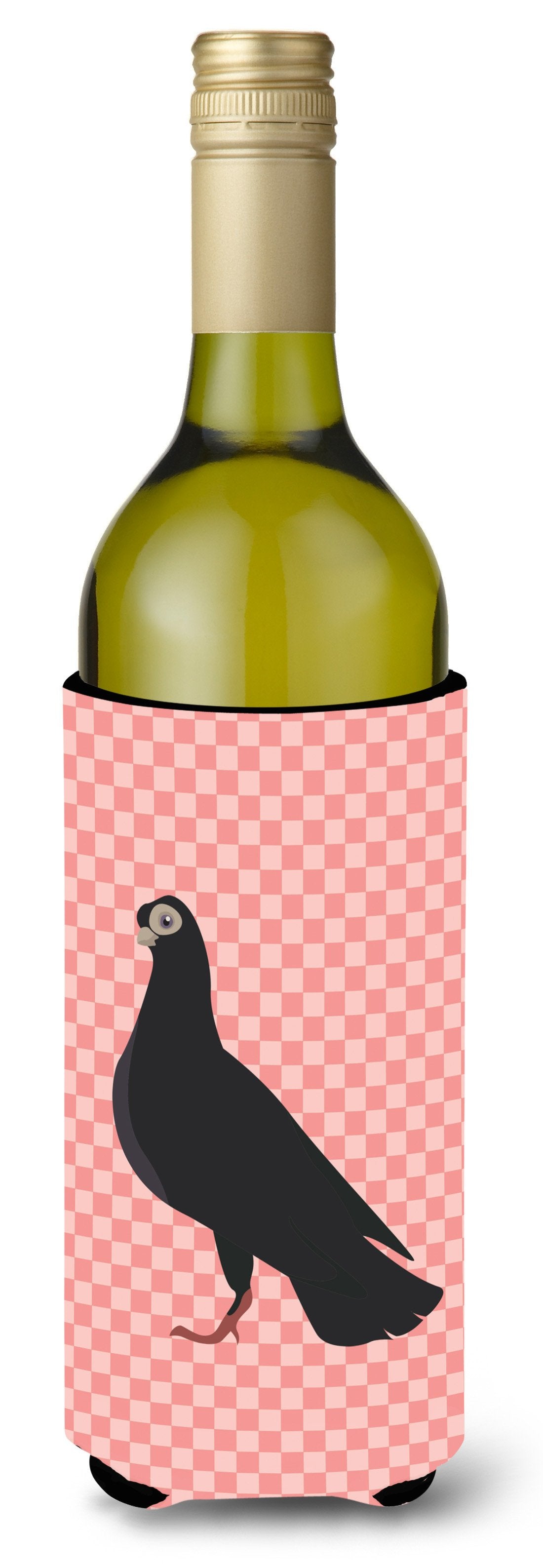 Budapest Highflyer Pigeon Pink Check Wine Bottle Beverge Insulator Hugger BB7947LITERK by Caroline&#39;s Treasures