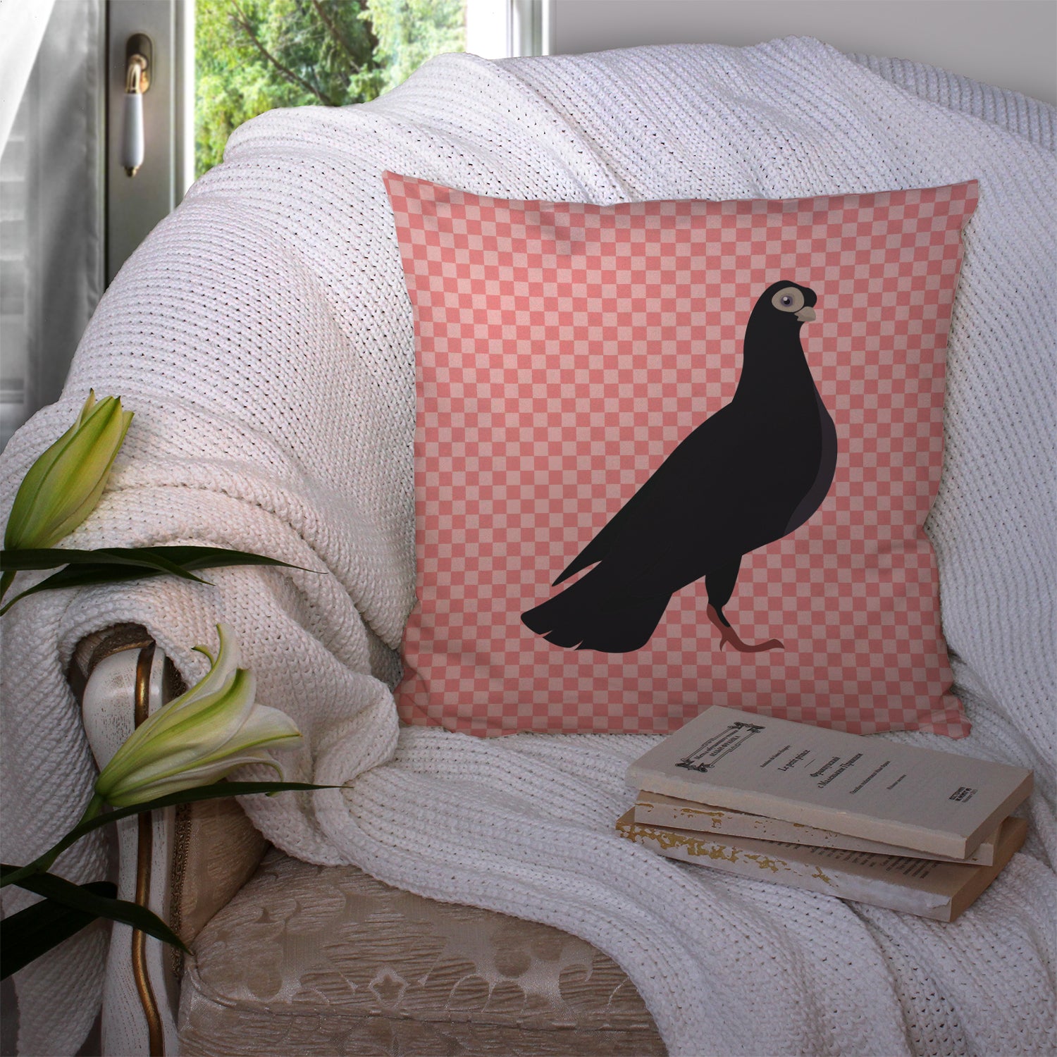 Budapest Highflyer Pigeon Pink Check Fabric Decorative Pillow BB7947PW1414 - the-store.com