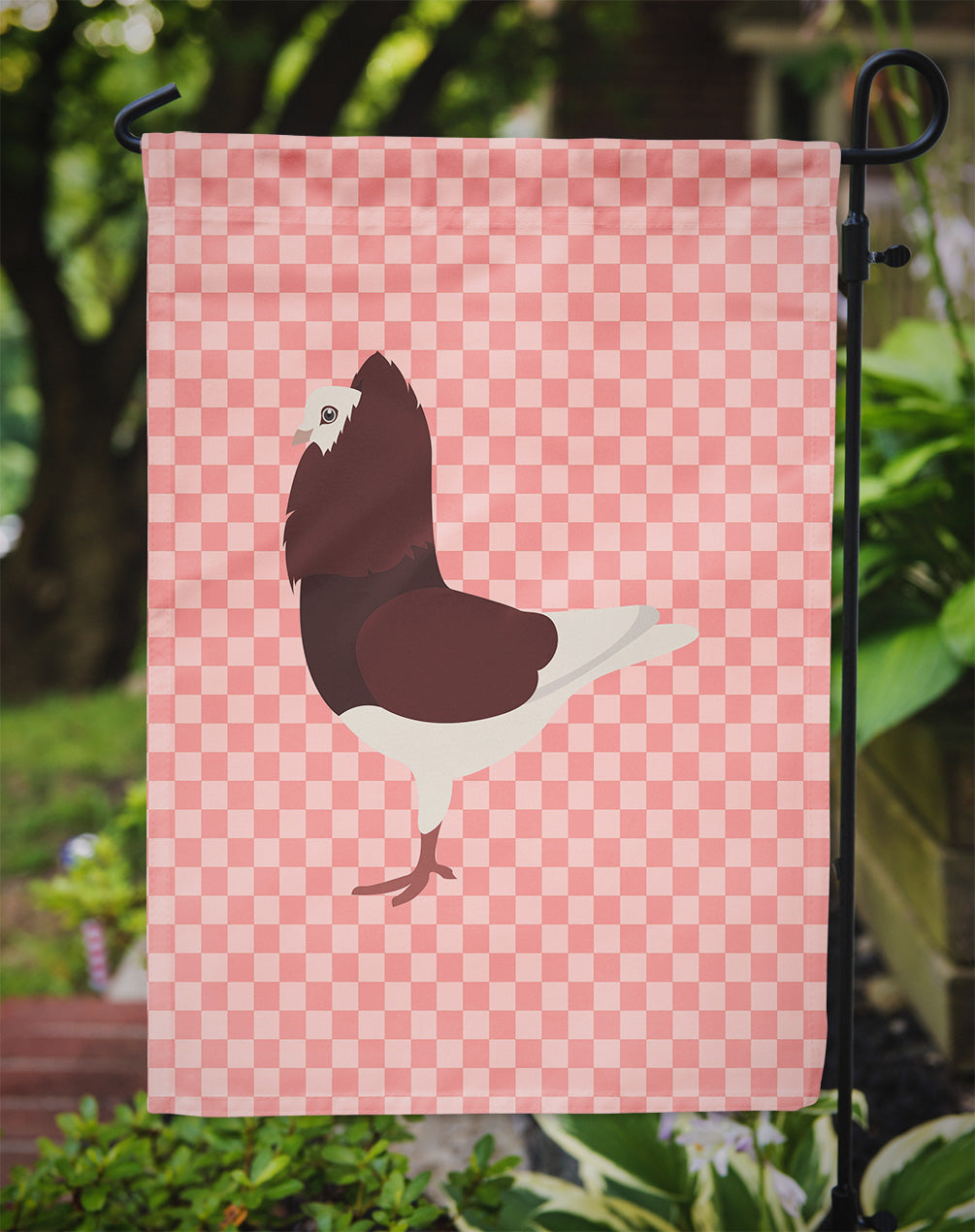 Capuchin Red Pigeon Pink Check Flag Garden Size  the-store.com.