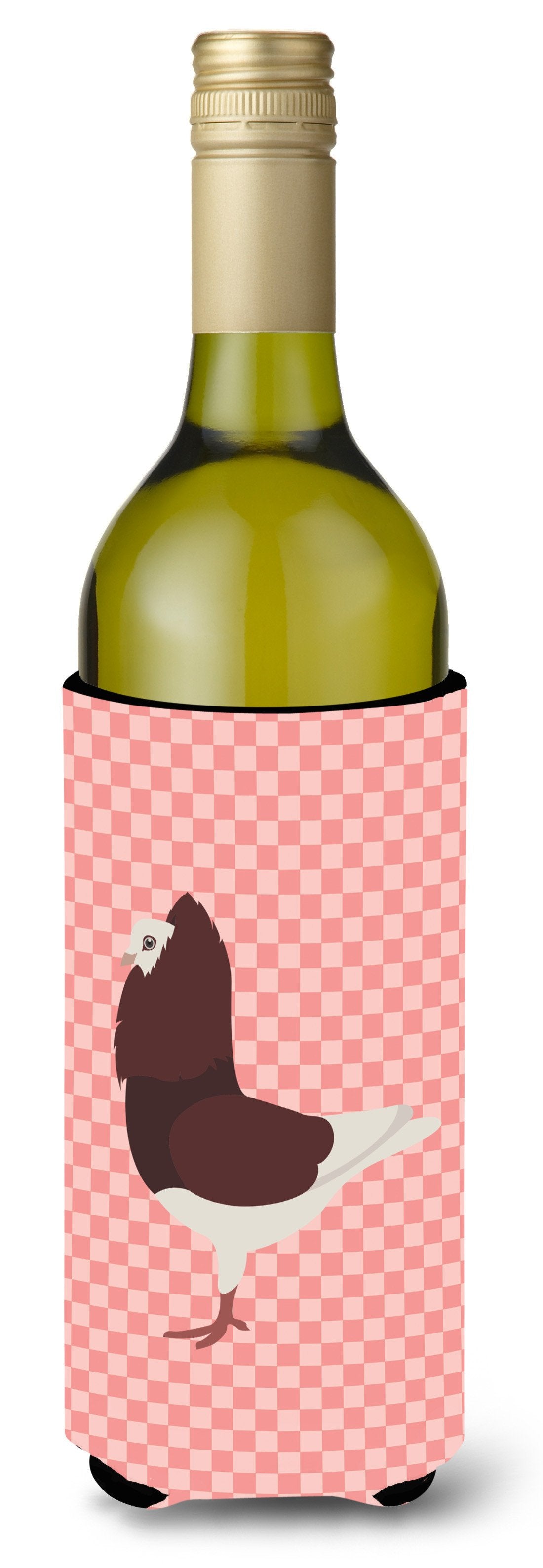 Capuchin Red Pigeon Pink Check Wine Bottle Beverge Insulator Hugger BB7948LITERK by Caroline&#39;s Treasures