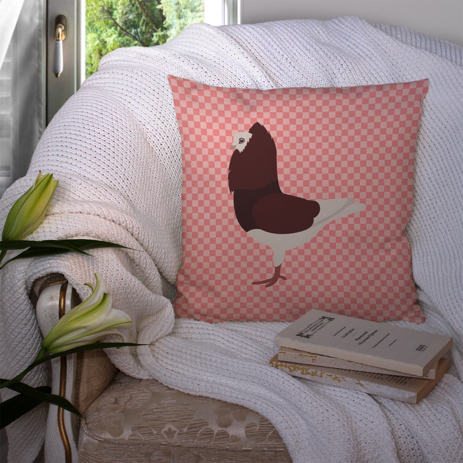 Capuchin Red Pigeon Pink Check Fabric Decorative Pillow BB7948PW1414 - the-store.com