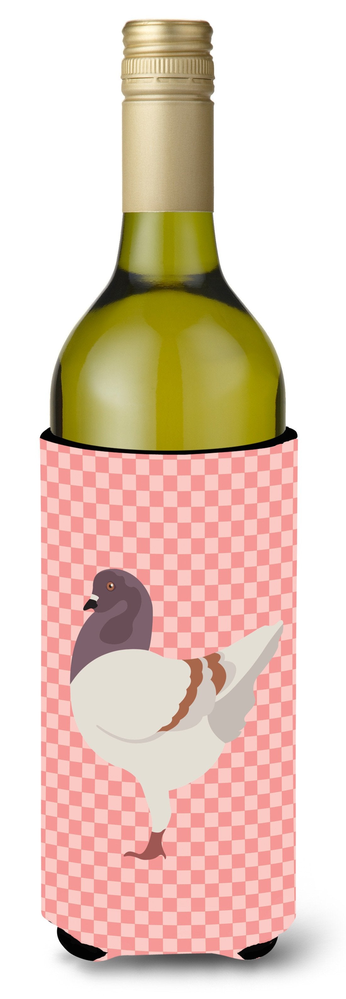 German Modena Pigeon Pink Check Wine Bottle Beverge Insulator Hugger BB7949LITERK by Caroline&#39;s Treasures