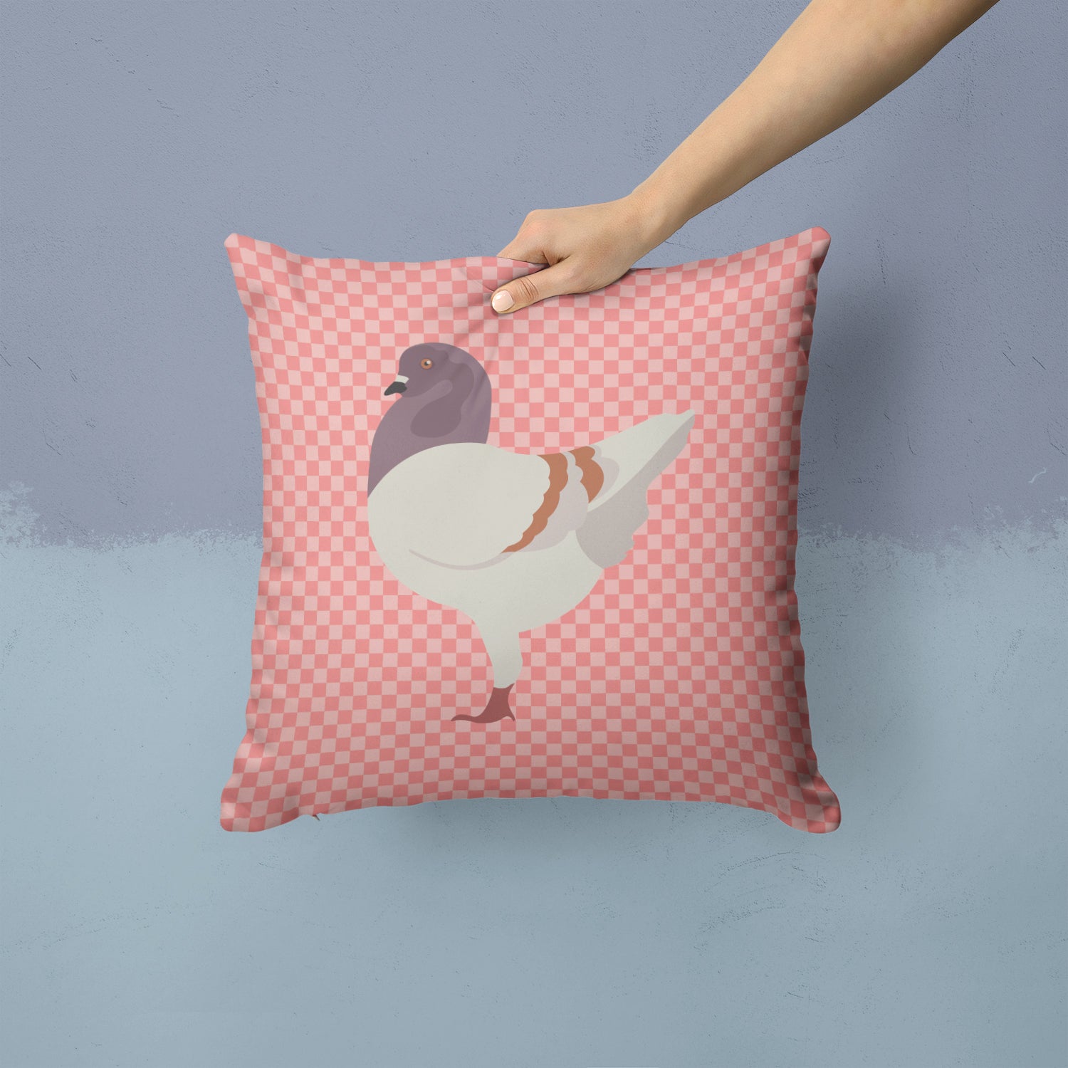 German Modena Pigeon Pink Check Fabric Decorative Pillow BB7949PW1414 - the-store.com