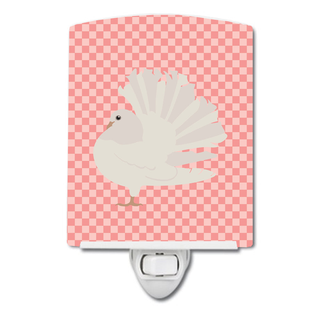 Silver Fantail Pigeon Pink Check Ceramic Night Light BB7950CNL - the-store.com