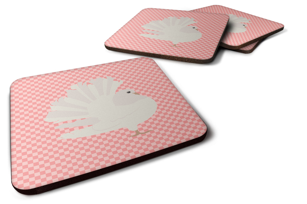 Silver Fantail Pigeon Pink Check Foam Coaster Set of 4 BB7950FC - the-store.com