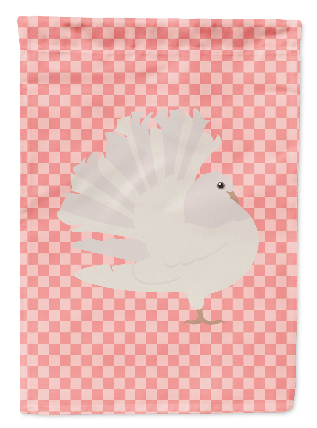 Silver Fantail Pigeon Pink Check Flag Garden Size