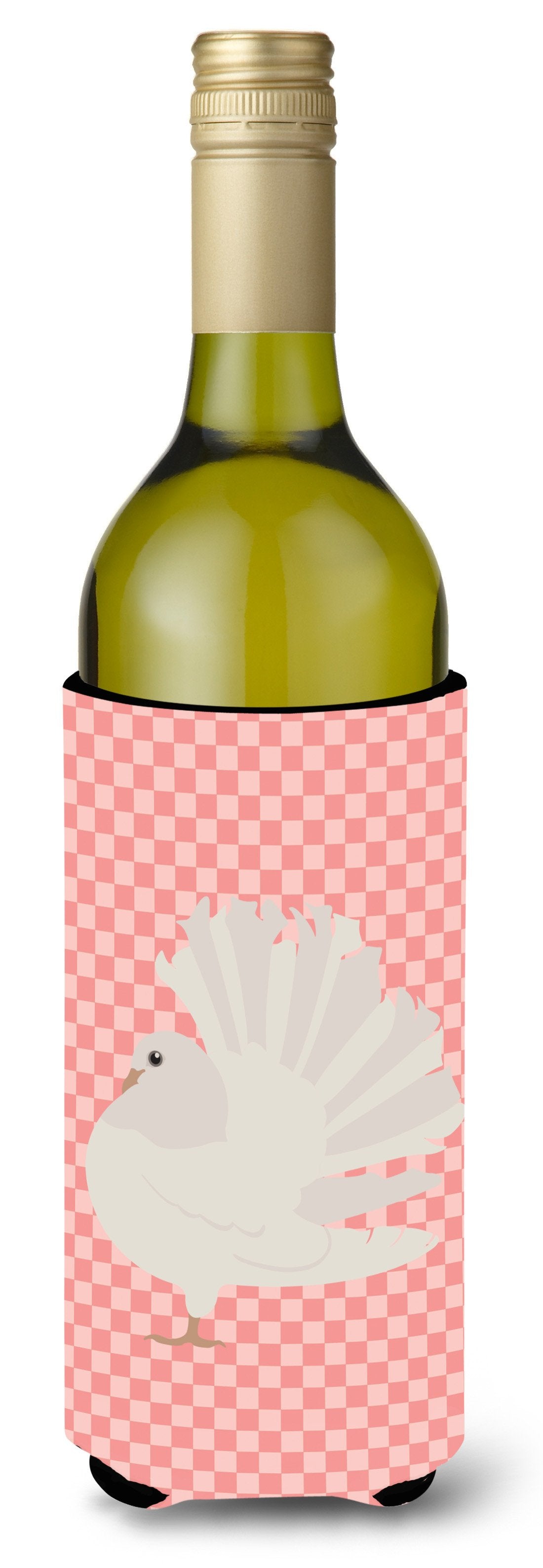 Silver Fantail Pigeon Pink Check Wine Bottle Beverge Insulator Hugger BB7950LITERK by Caroline&#39;s Treasures