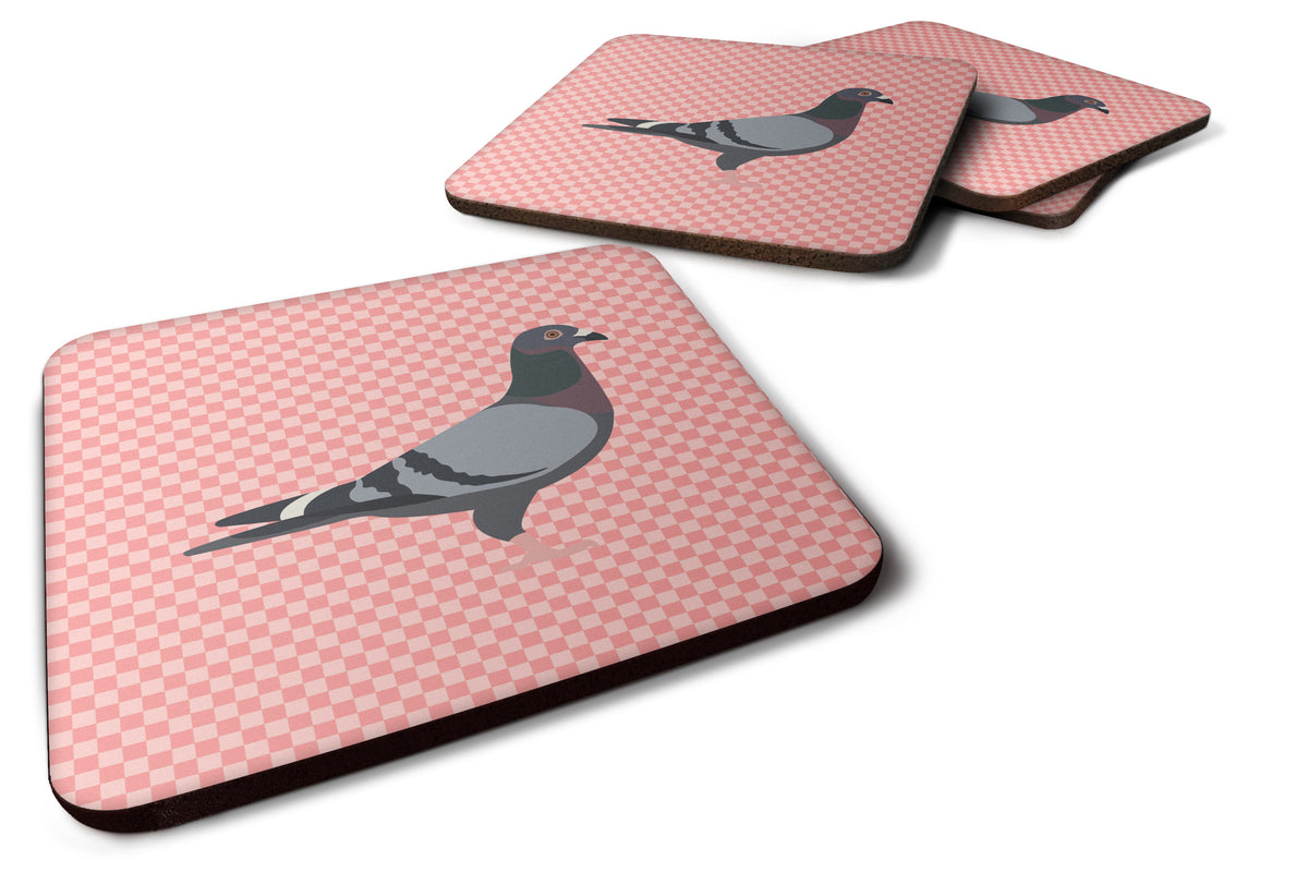 Racing Pigeon Pink Check Foam Coaster Set of 4 BB7951FC - the-store.com
