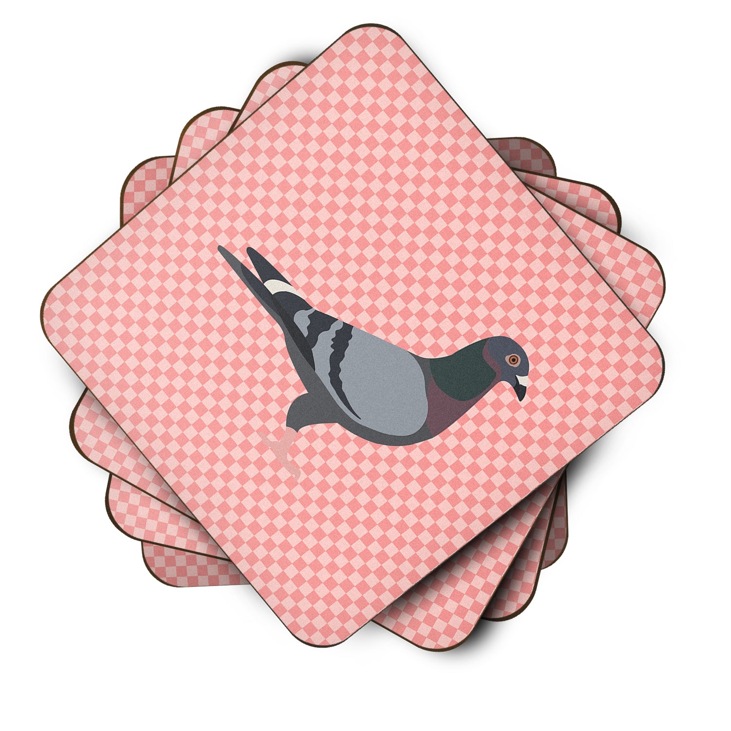 Racing Pigeon Pink Check Foam Coaster Set of 4 BB7951FC - the-store.com