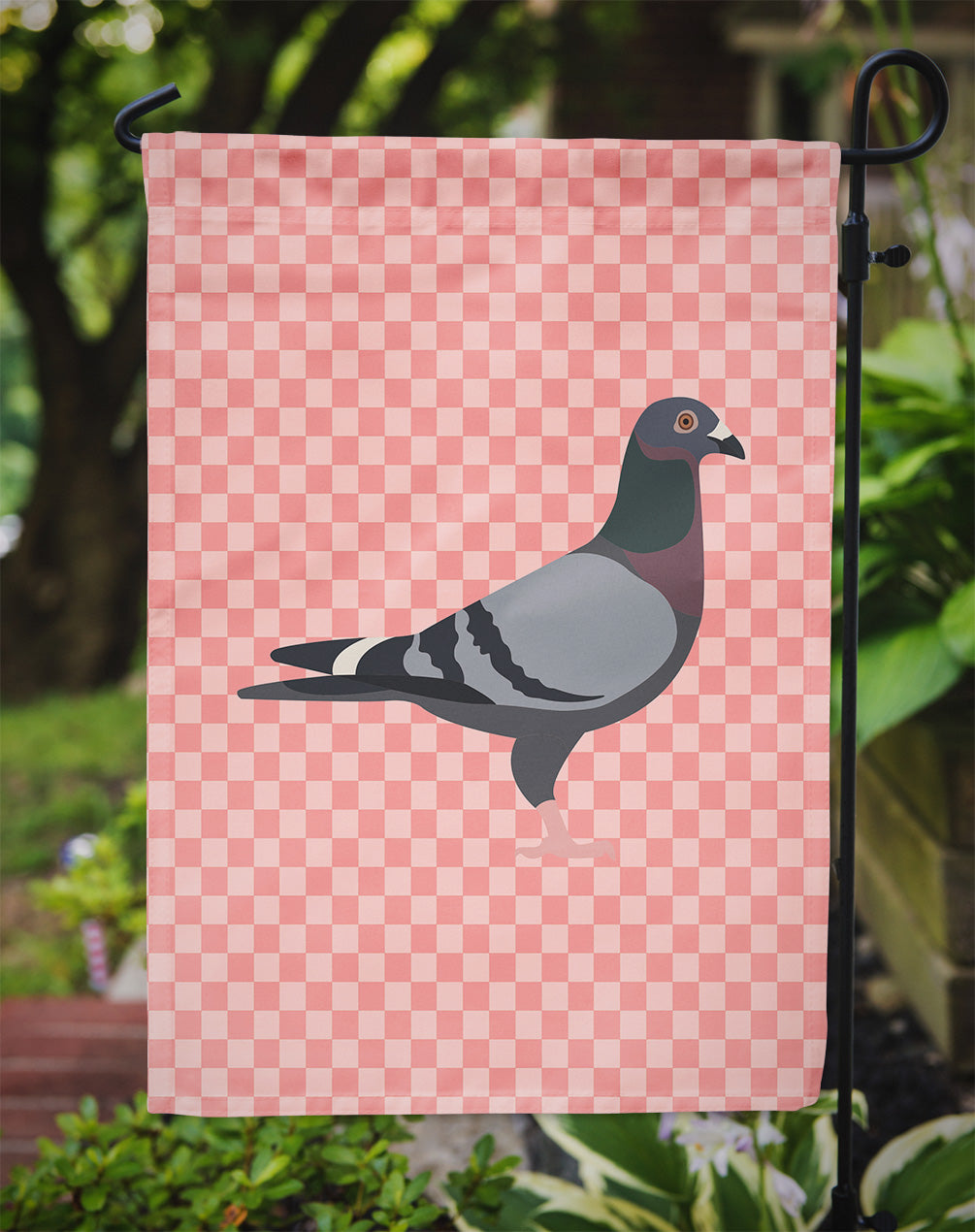 Racing Pigeon Pink Check Flag Garden Size  the-store.com.