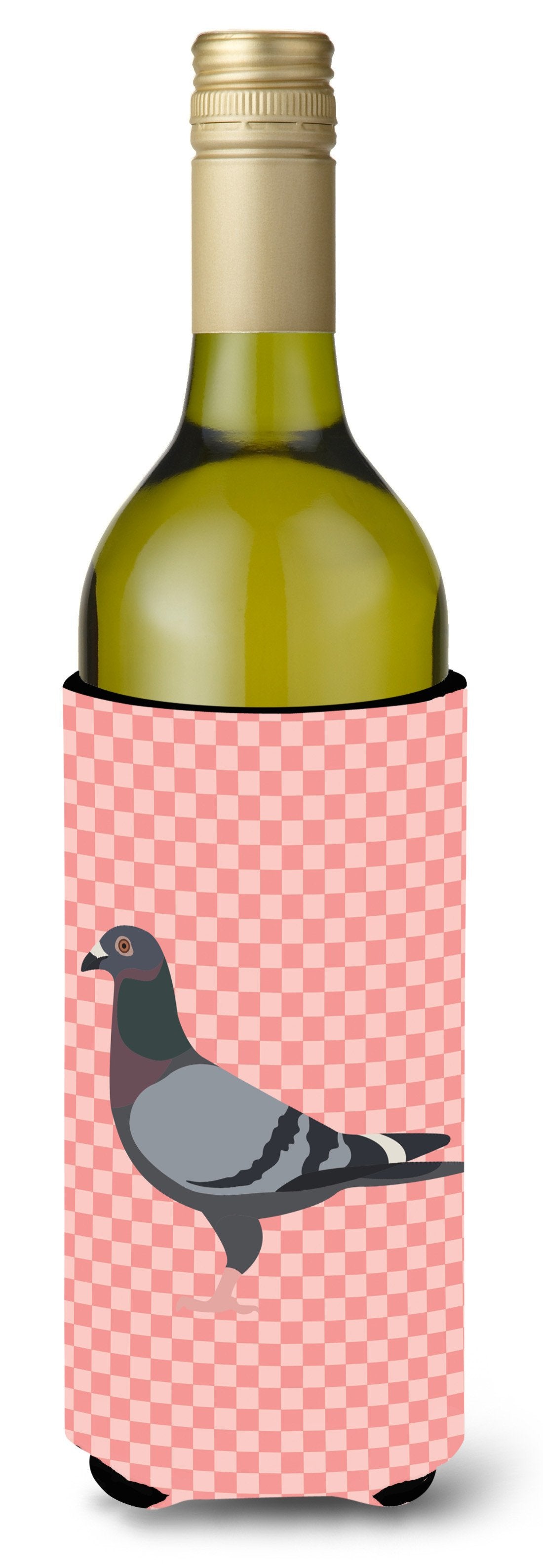 Racing Pigeon Pink Check Wine Bottle Beverge Insulator Hugger BB7951LITERK by Caroline&#39;s Treasures