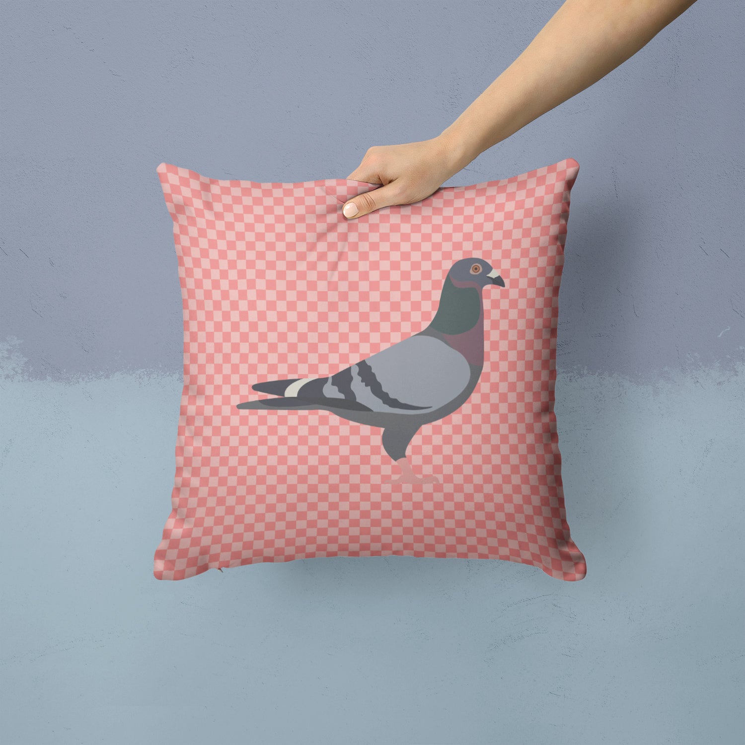 Racing Pigeon Pink Check Fabric Decorative Pillow BB7951PW1414 - the-store.com