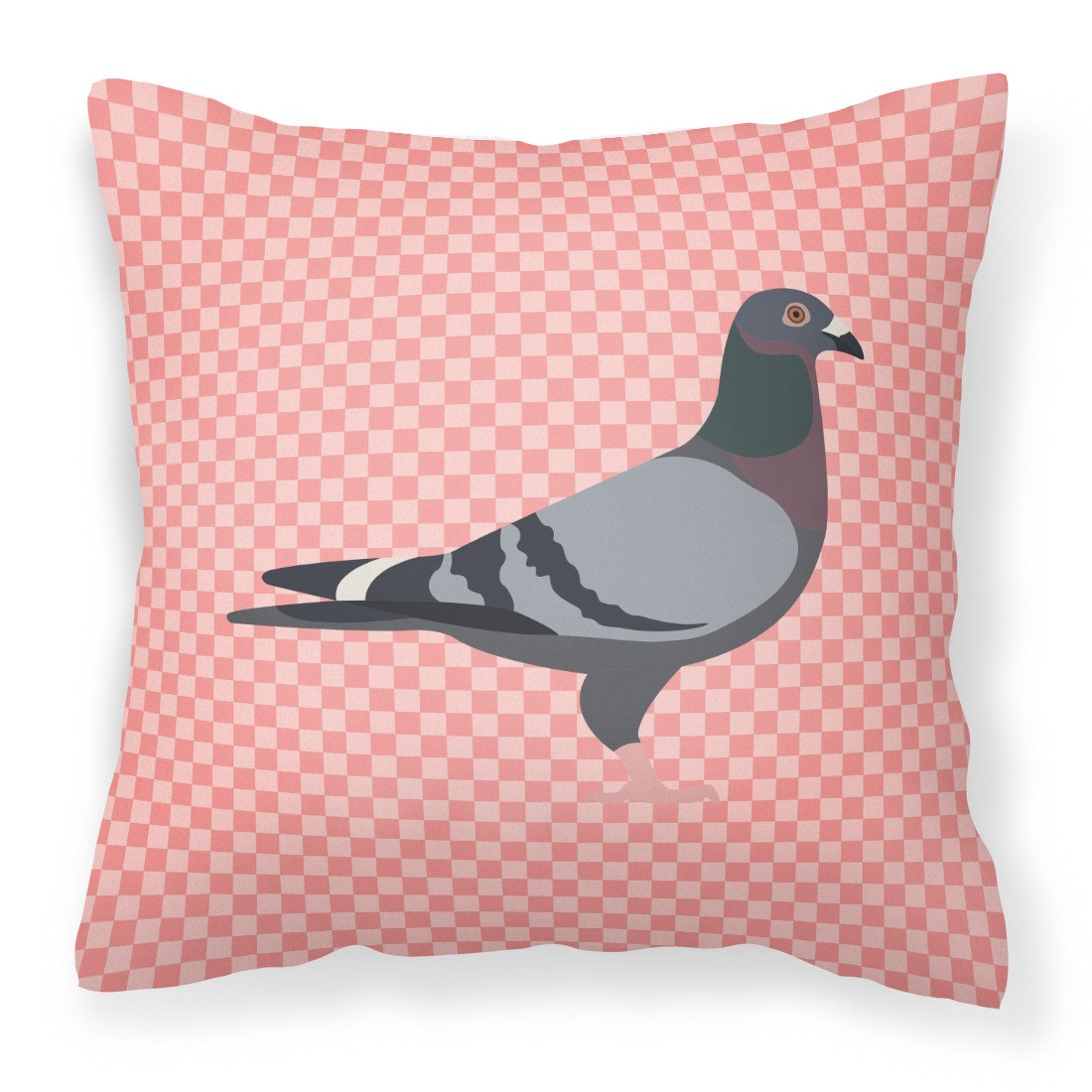 Racing Pigeon Pink Check Fabric Decorative Pillow BB7951PW1818 by Caroline&#39;s Treasures