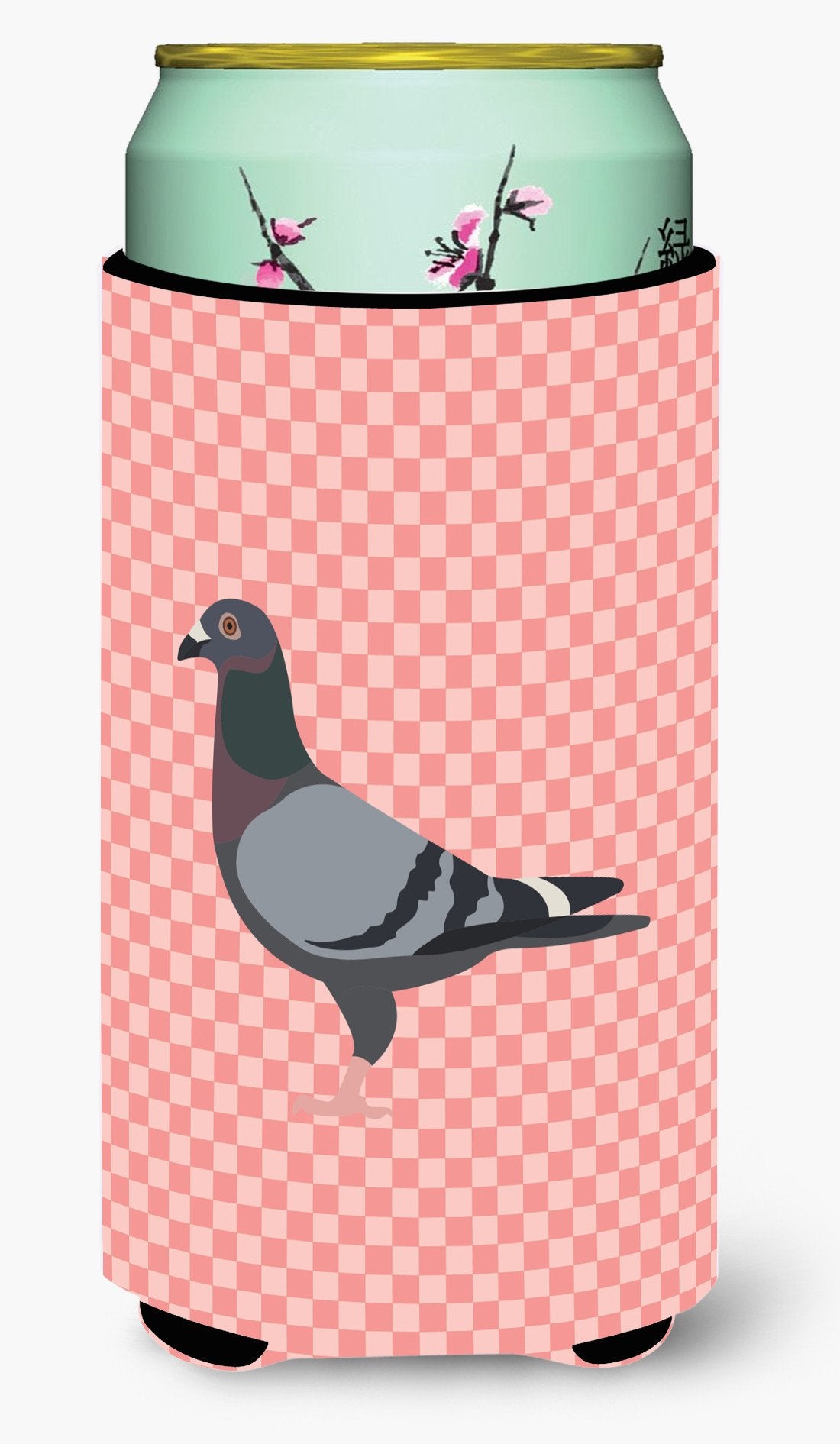 Racing Pigeon Pink Check Tall Boy Beverage Insulator Hugger BB7951TBC by Caroline&#39;s Treasures