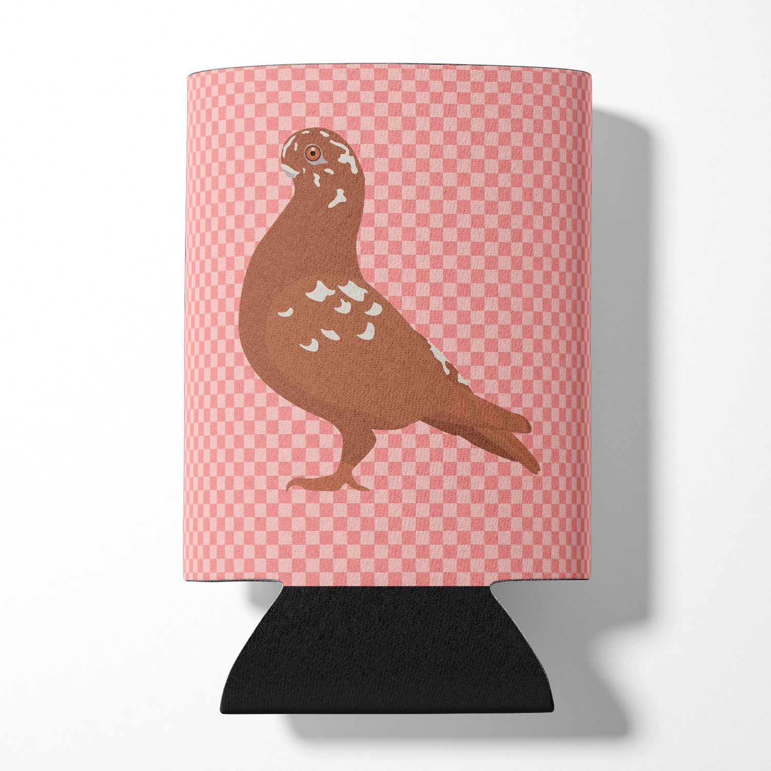 African Owl Pigeon Pink Check Can or Bottle Hugger BB7953CC  the-store.com.