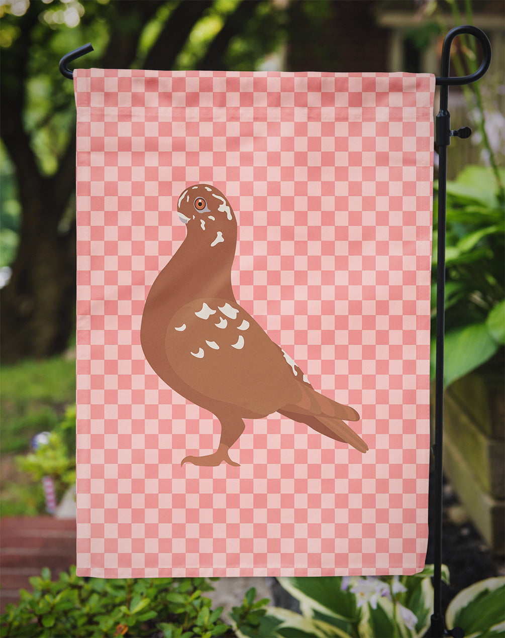 African Owl Pigeon Pink Check Flag Garden Size  the-store.com.