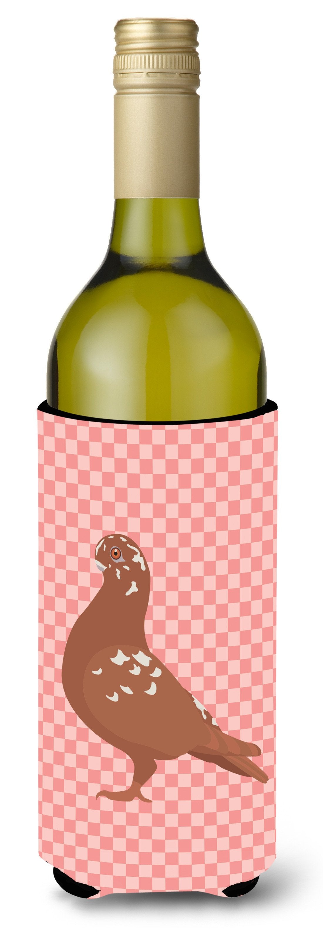African Owl Pigeon Pink Check Wine Bottle Beverge Insulator Hugger BB7953LITERK by Caroline&#39;s Treasures