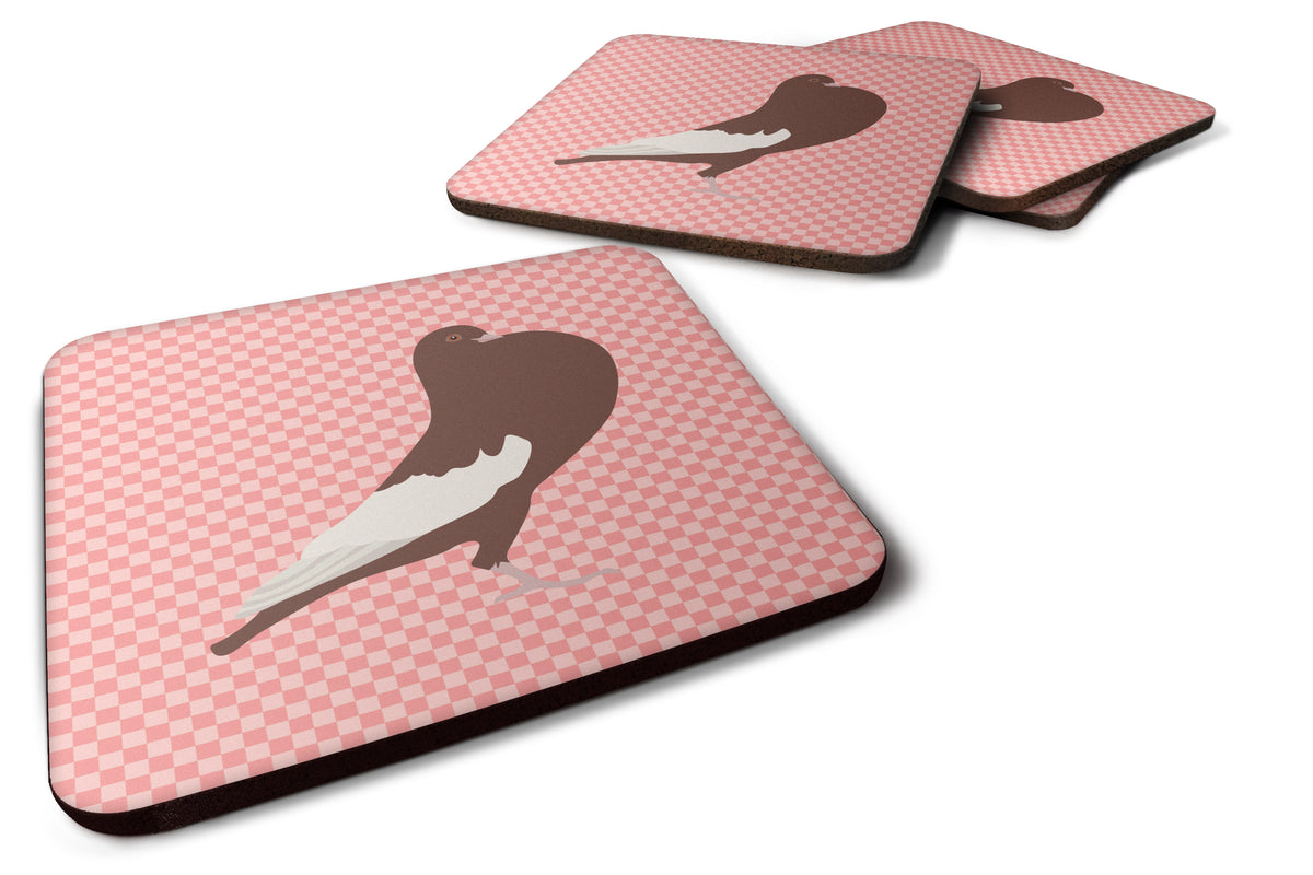 English Pouter Pigeon Pink Check Foam Coaster Set of 4 BB7954FC - the-store.com