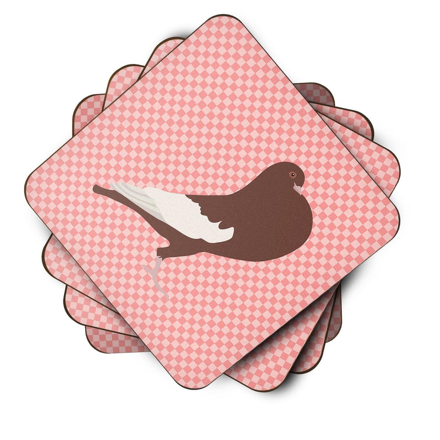 English Pouter Pigeon Pink Check Foam Coaster Set of 4 BB7954FC - the-store.com