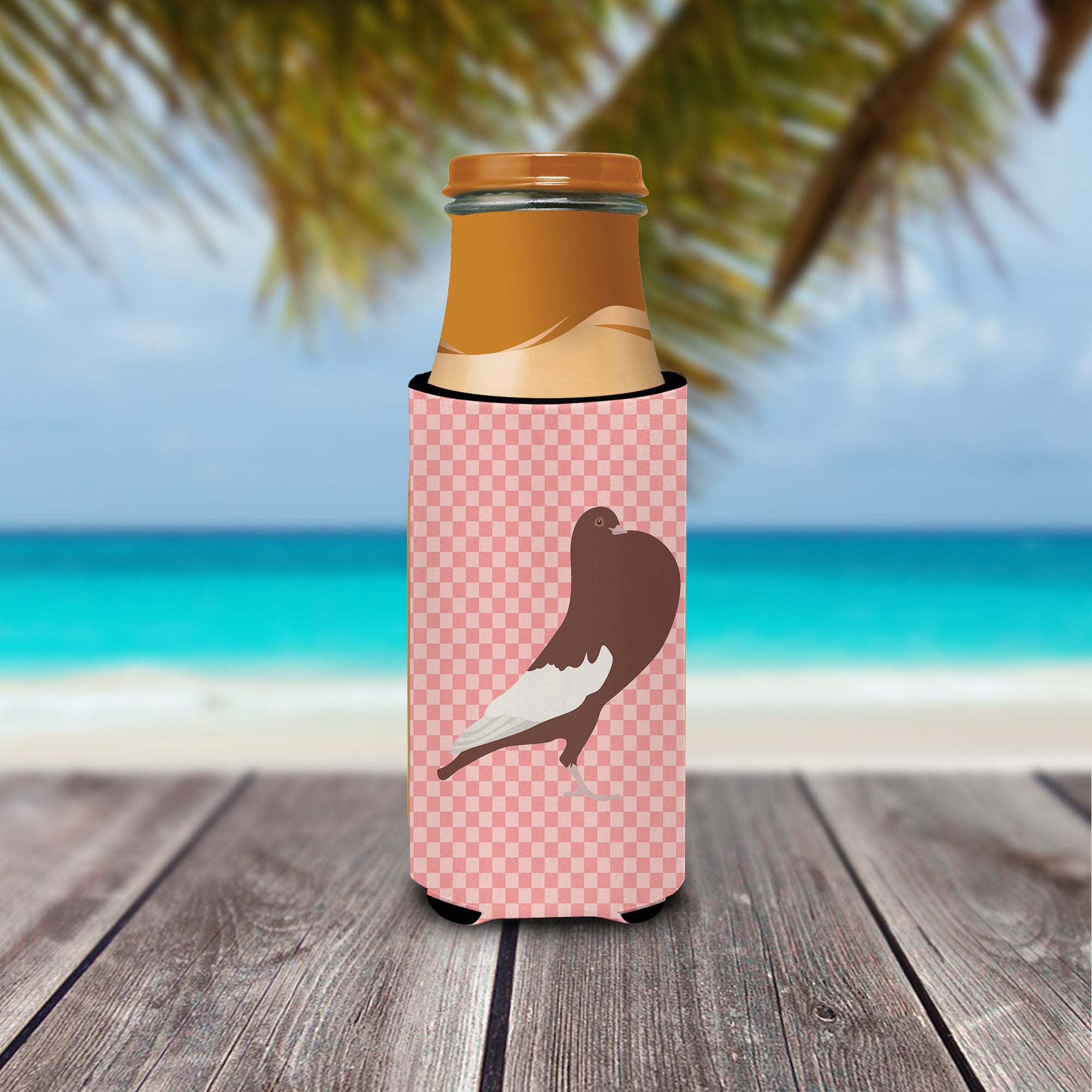 English Pouter Pigeon Pink Check  Ultra Hugger for slim cans