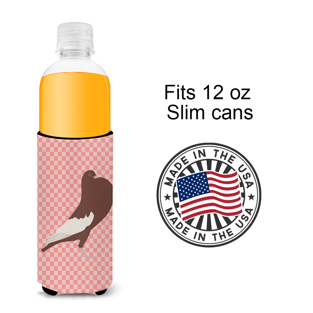 English Pouter Pigeon Pink Check  Ultra Hugger for slim cans  the-store.com.