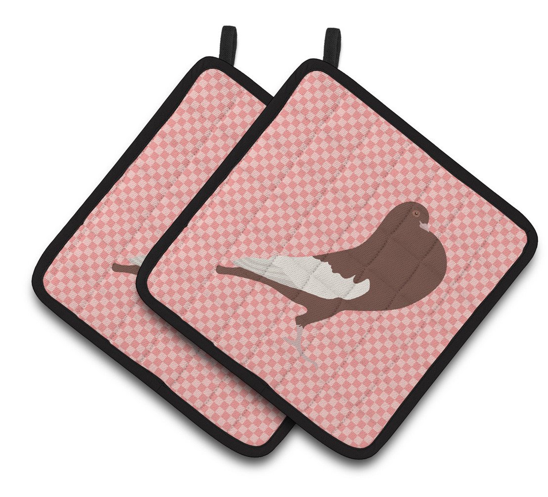 English Pouter Pigeon Pink Check Pair of Pot Holders BB7954PTHD by Caroline&#39;s Treasures