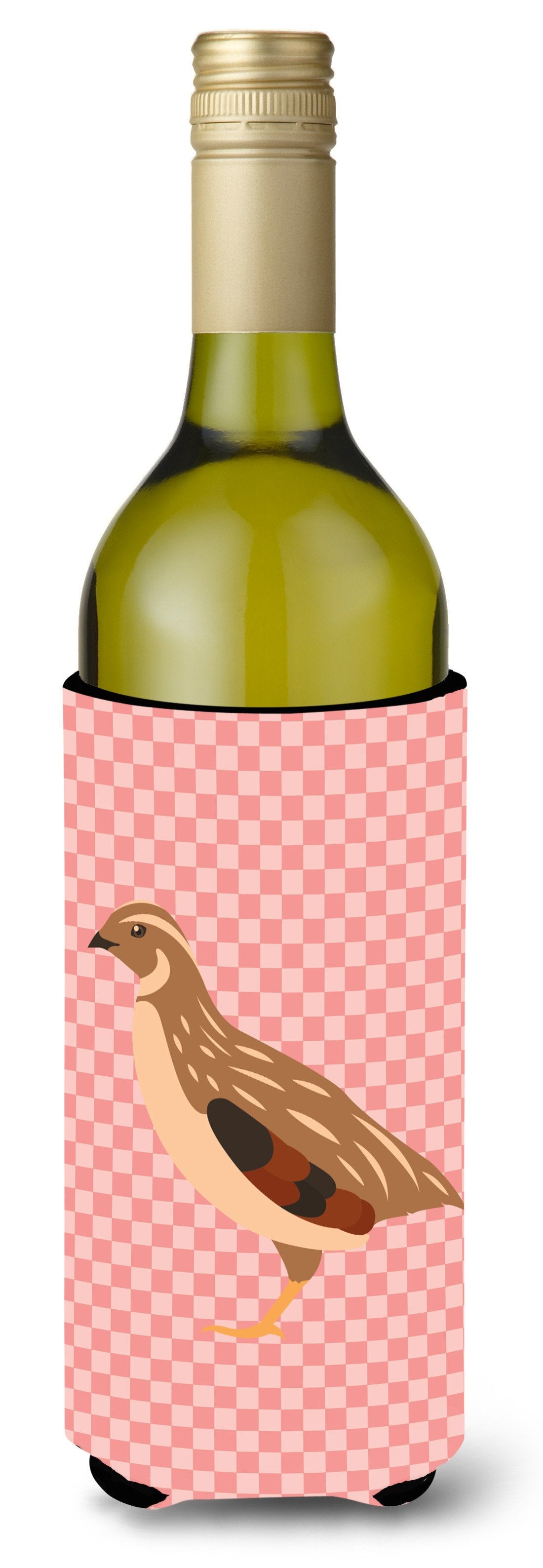 Golden Phoenix Quail Pink Check Wine Bottle Beverge Insulator Hugger BB7955LITERK by Caroline&#39;s Treasures