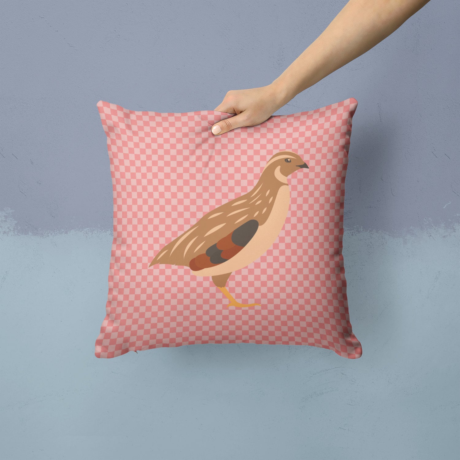 Golden Phoenix Quail Pink Check Fabric Decorative Pillow BB7955PW1414 - the-store.com