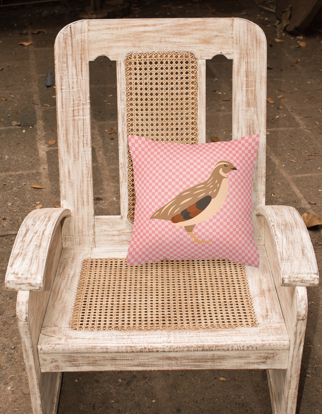 Golden Phoenix Quail Pink Check Fabric Decorative Pillow BB7955PW1818 by Caroline's Treasures